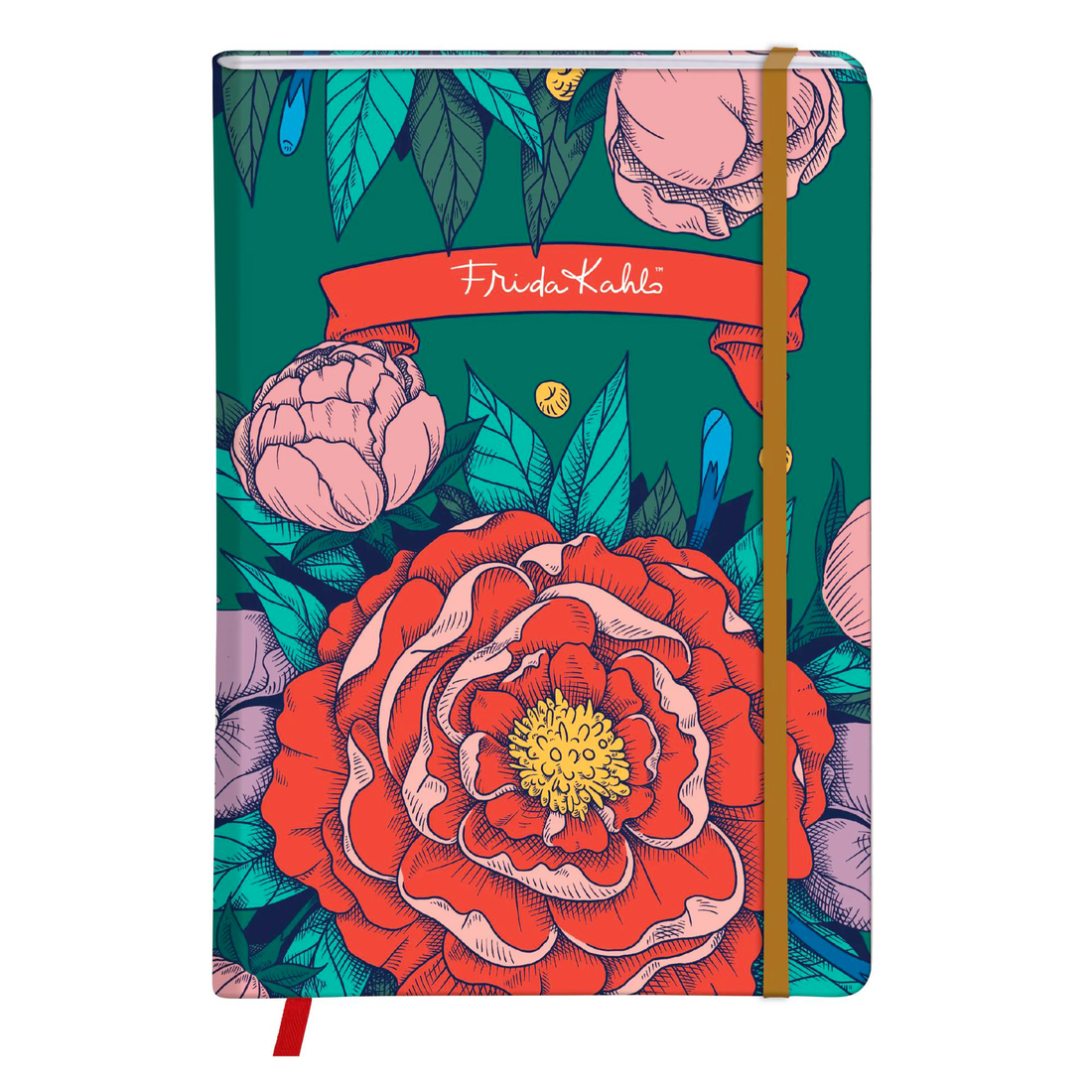 Carnet de notes Frida Kahlo ligné assortis rembordé rigide, marque page, fermeture élastique, 160 pa