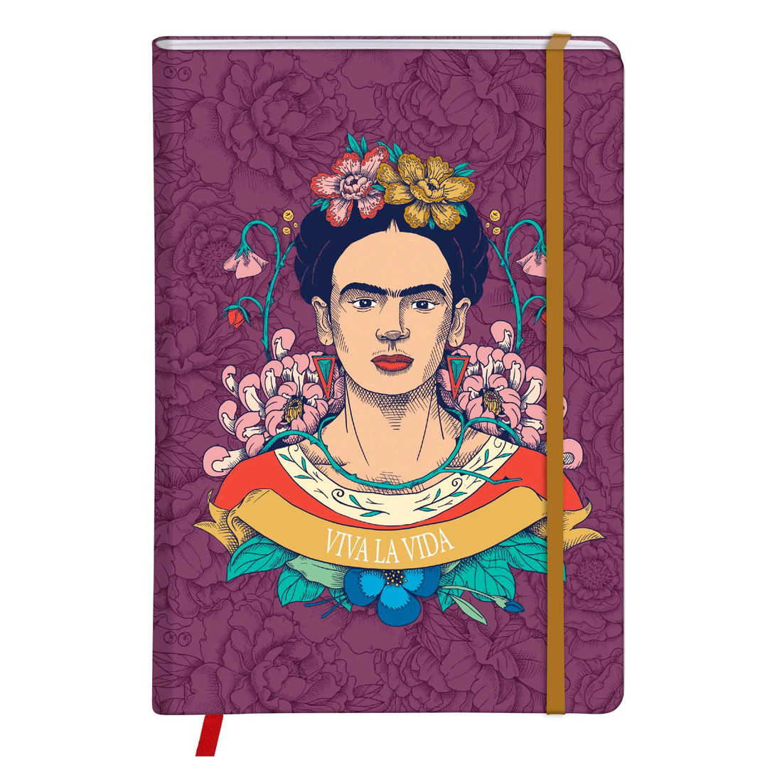 Carnet de notes Frida Kahlo ligné assortis rembordé rigide, marque page, fermeture élastique, 160 pa