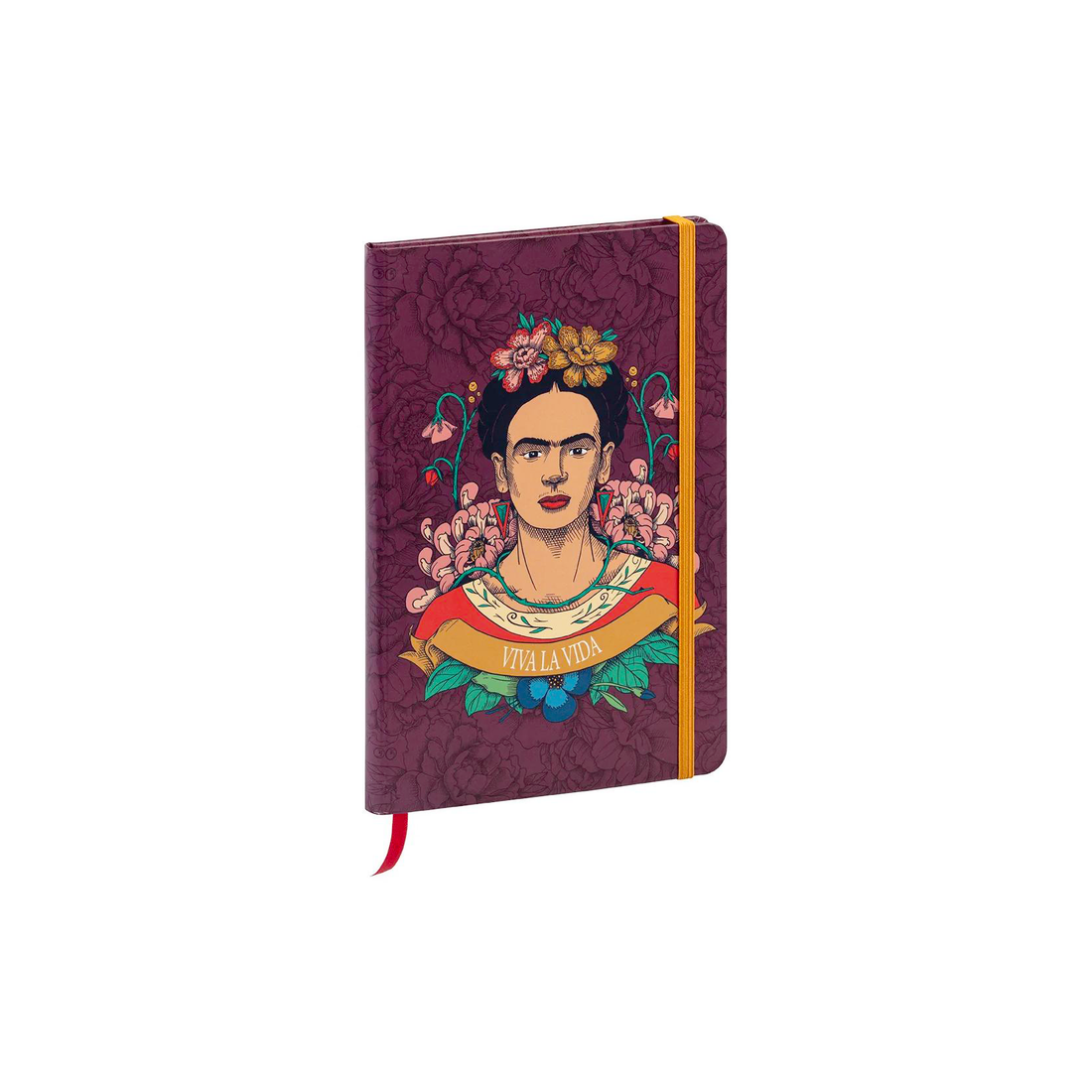Carnet de notes Frida Kahlo ligné assortis rembordé rigide, marque page, fermeture élastique, 160 pa