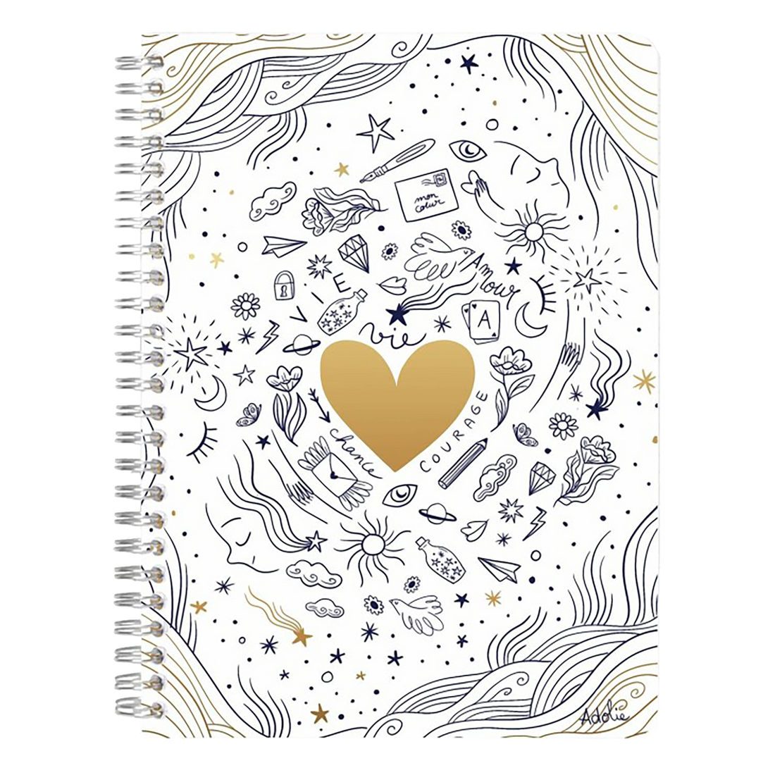 Adolie, Wirebound notebook A5 14,8x21 cm, 74 sheets, lined, ass.
