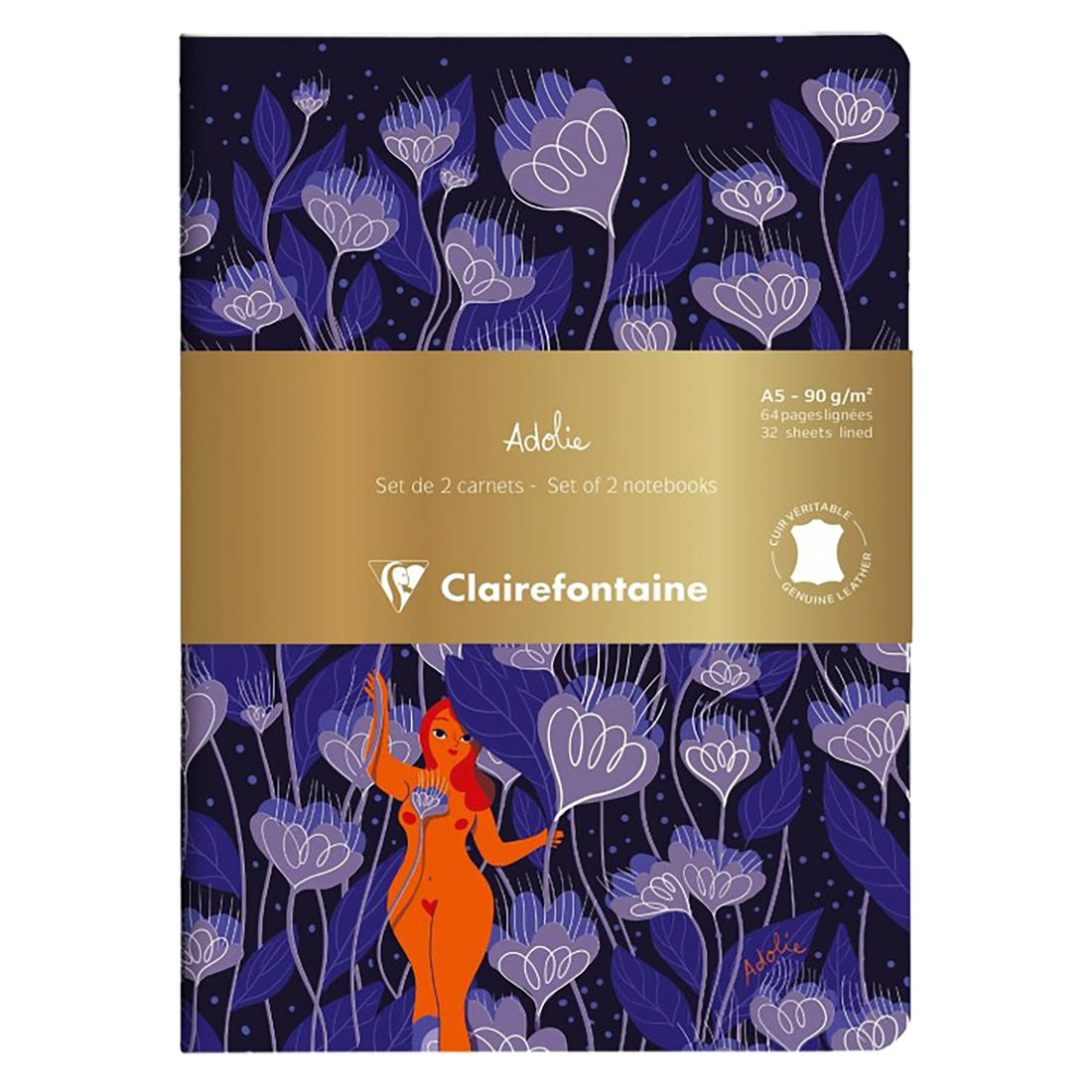 Adolie Bloom: set de 2 carnets cousu fil ligné -assortis- A5. 64 pages (14,8x21cm) CLAIREFONTAINE