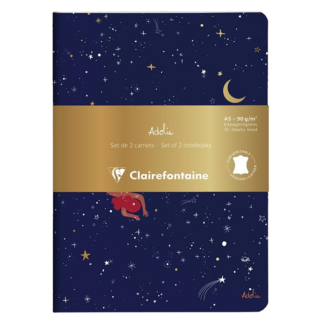 Adolie Étoiles: set de 2 carnets cousu fil ligné -assortis- A5. 64 pages (14,8x21cm) CLAIREFONTAINE