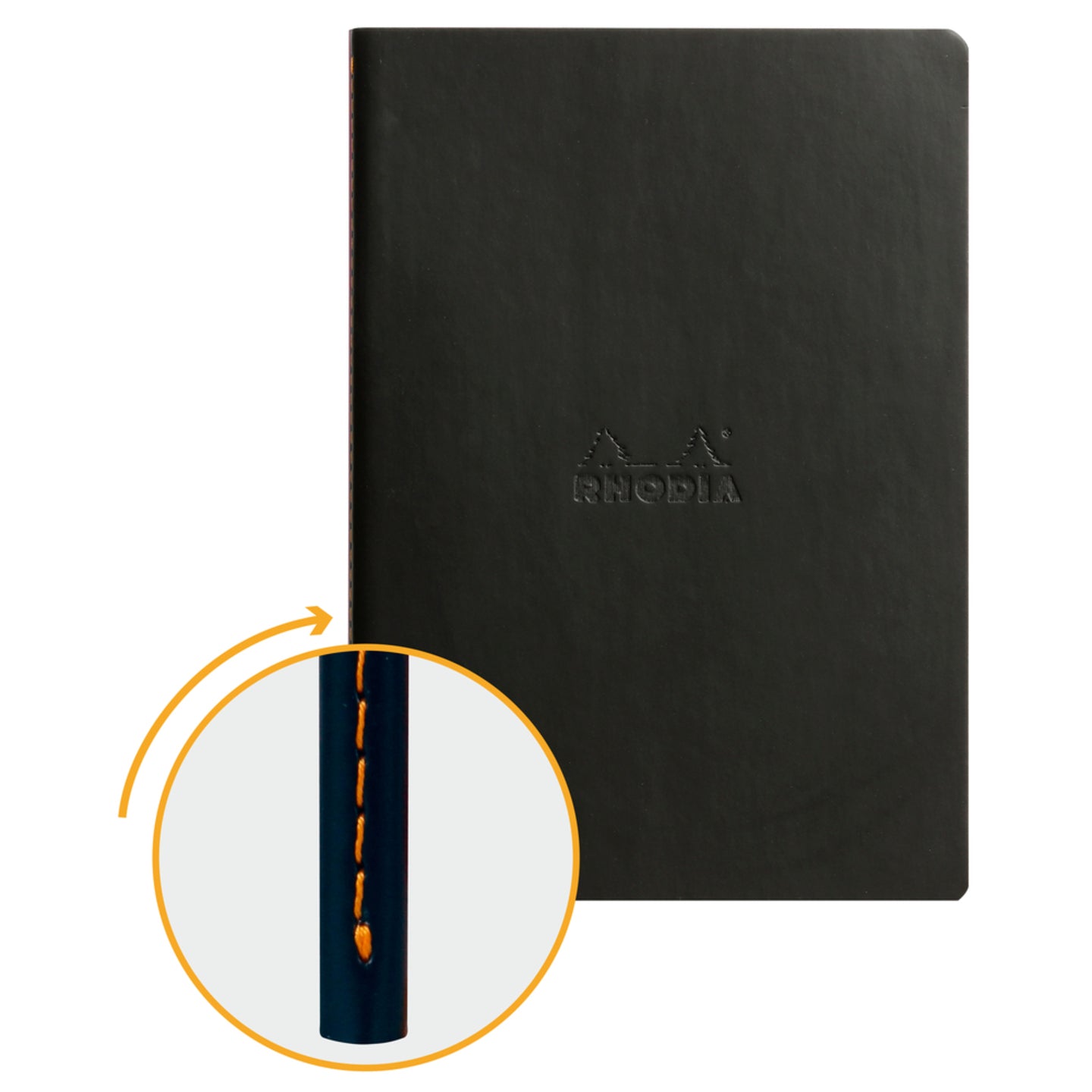 Cahier dos cousu ligné -noir-  A5. 64 pages (14.8x21cm) RHODIA