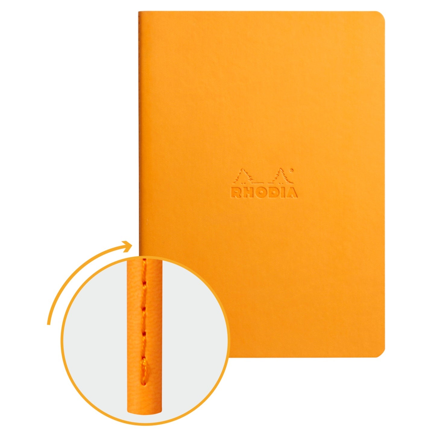Cahier dos cousu ligné -orange-  A5. 64 pages (14.8x21cm) RHODIA