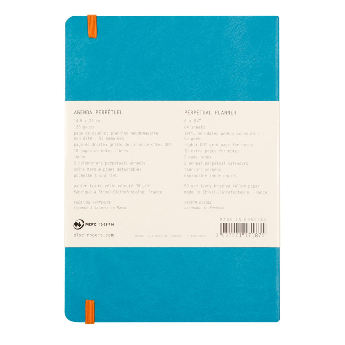 Rhodiarama Agenda Perpétuel 90G. 64S. 5.75X8.25-Turquoise RHODIA