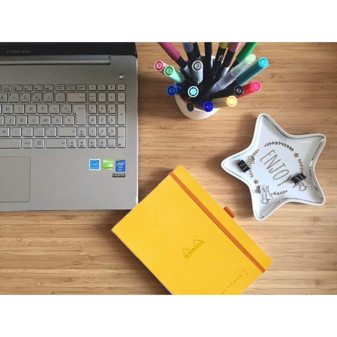 Cahier couverture souple dot -jonquille- B5. 160 pages (19x25cm) RHODIA