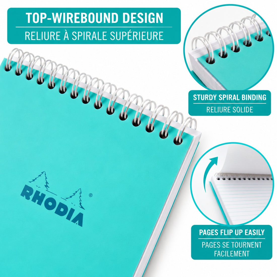 Bloc-notes Rhodia Couleurs ligné spirale azur 80 feuilles A5 (14,8 x 21 cm) - RHODIA