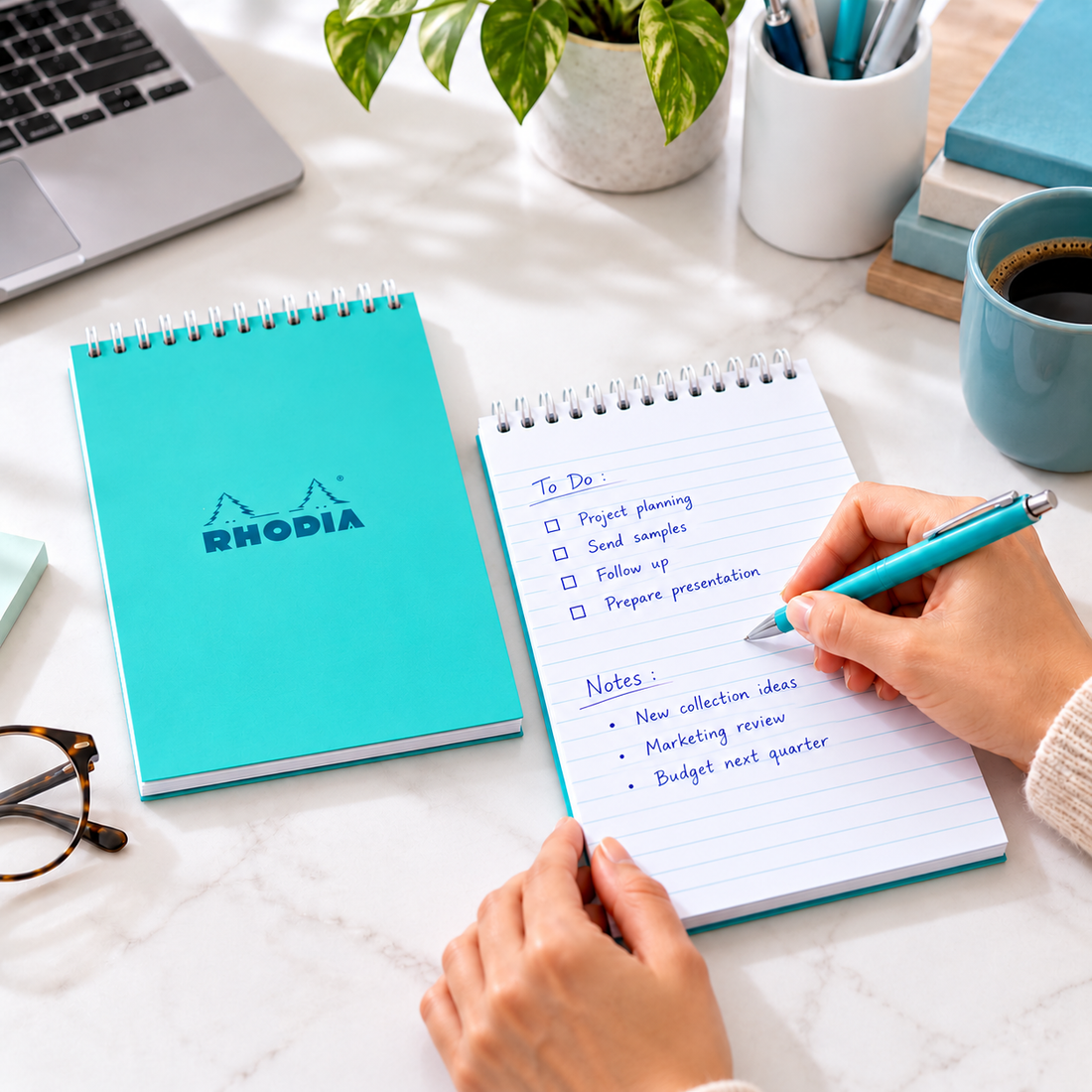 Bloc-notes Rhodia Couleurs ligné spirale azur 80 feuilles A5 (14,8 x 21 cm) - RHODIA