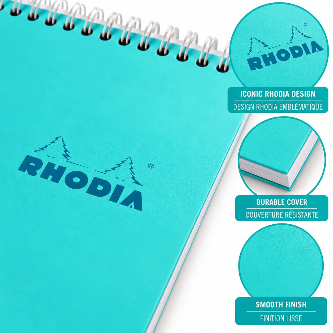 Bloc-notes Rhodia Couleurs ligné spirale azur 80 feuilles A5 (14,8 x 21 cm) - RHODIA