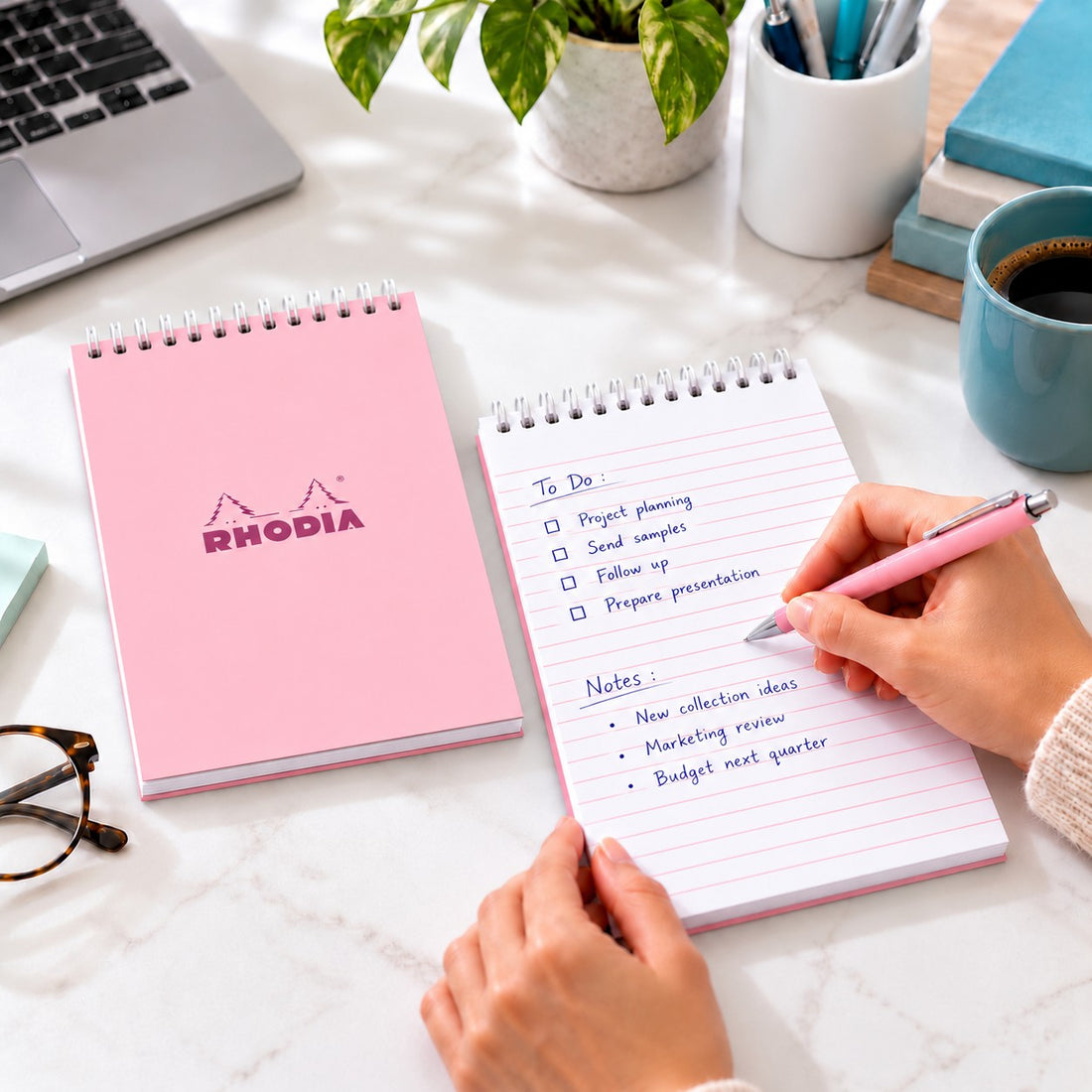 Bloc-notes Rhodia Couleurs ligné spirale rose spirale 80 feuilles A5 (14,8 x 21 cm) - RHODIA