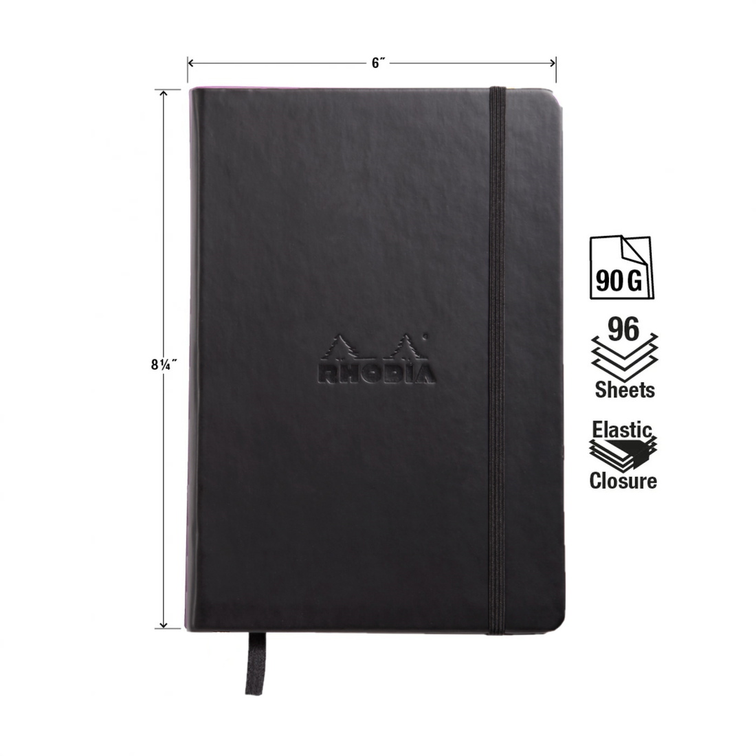 Carnet rembordé rigide ligné -noir- A5. 192 pages (14.8x21cm) RHODIA