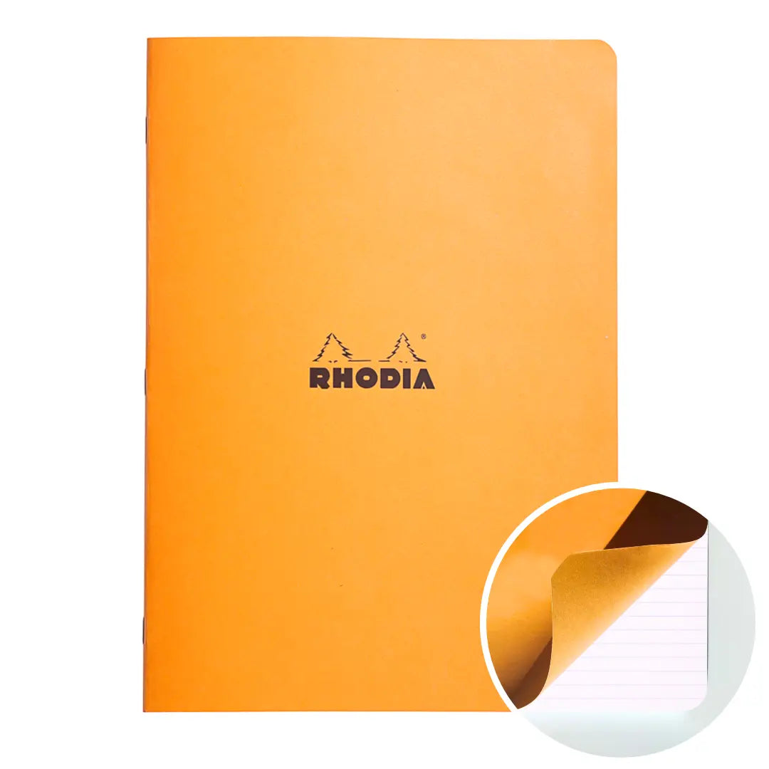 Cahier agrafé ligné -orange- A4. 48 pages (21x29.7cm) RHODIA