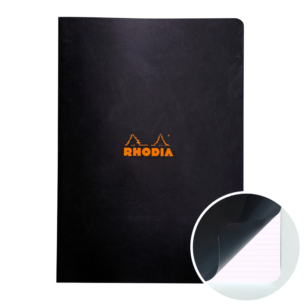 Cahier agrafé ligné -noir- A4. 48 pages (21x29.7cm) RHODIA