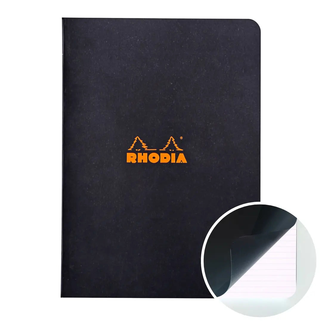 Cahier agrafé ligné -noir- A5. 48 pages (14.8x21cm) RHODIA