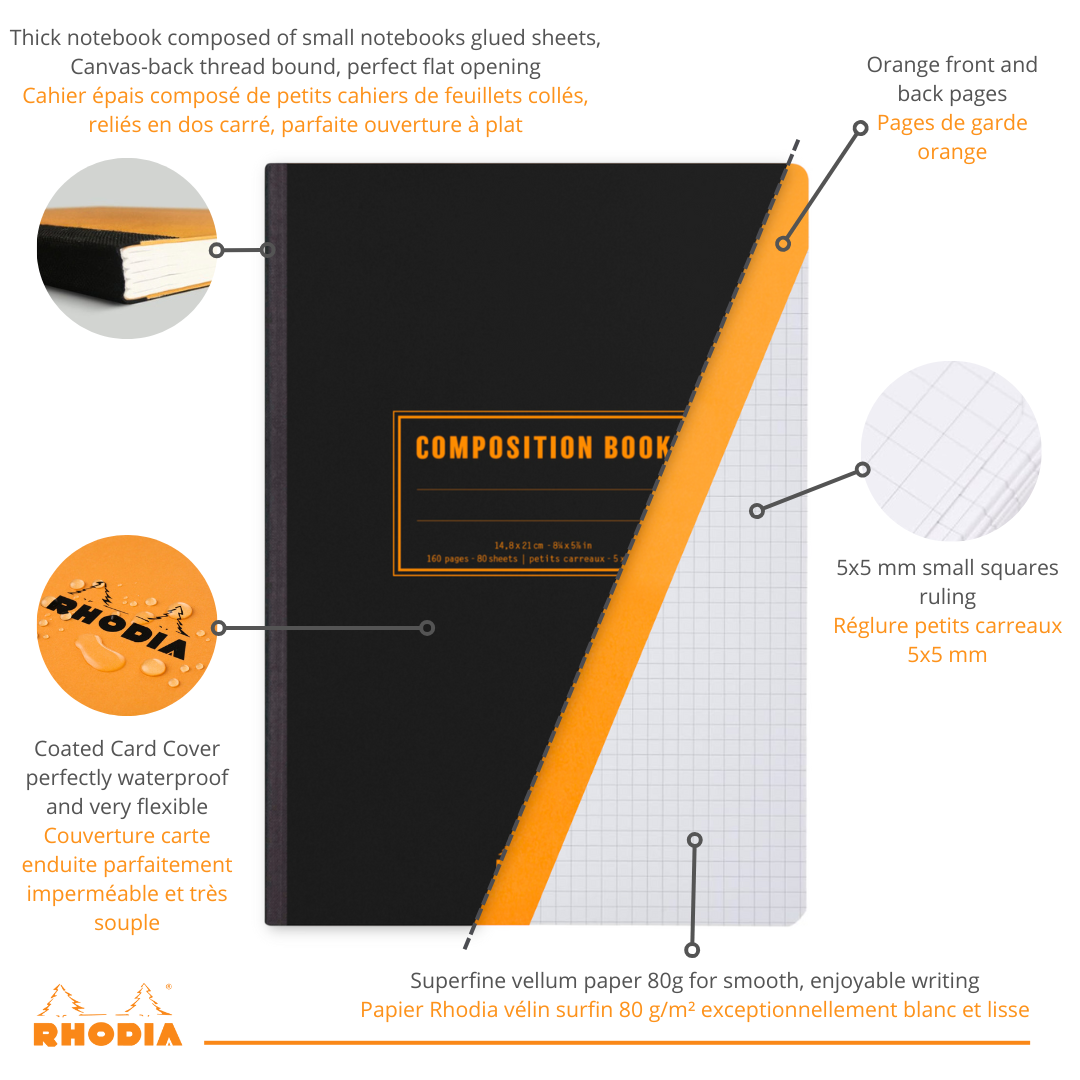 Livre de composition Classique Noir 5/5, 5.75X8.5 RHODIA