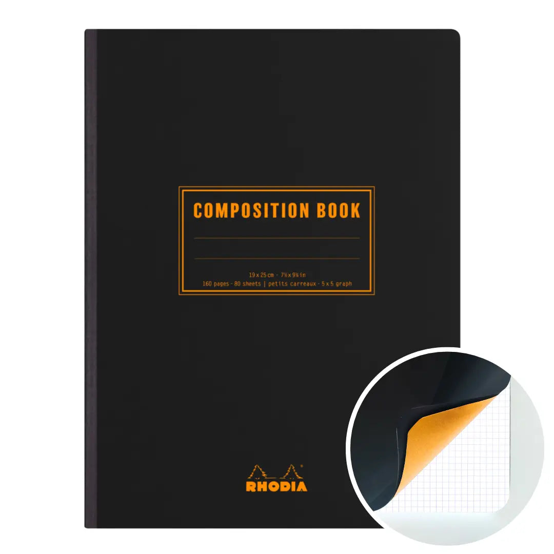 Livre de composition dos cousu 5/5 -noir- B5. 160 pages (19x25cm) RHODIA