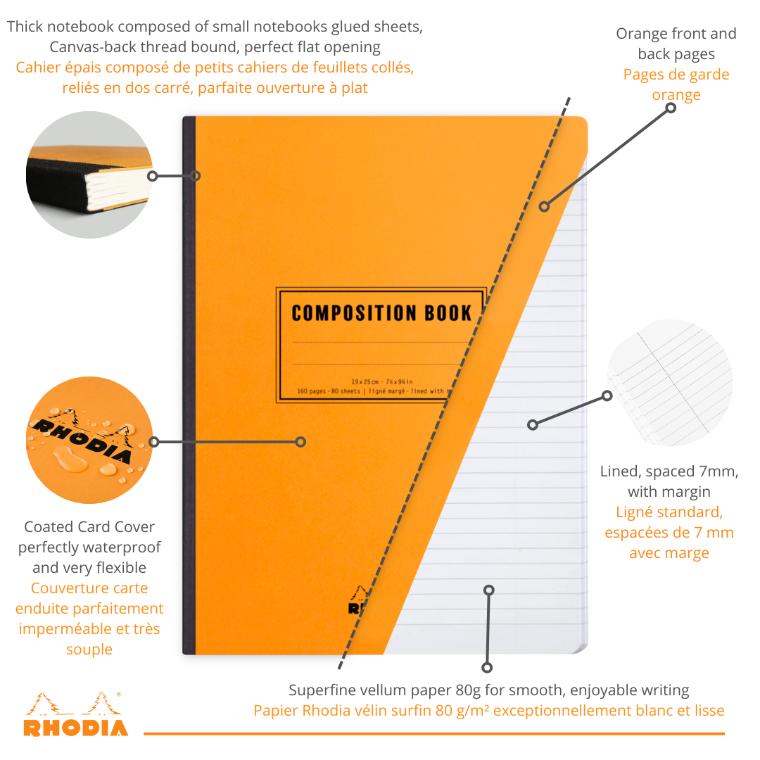 Livre de composition Classique Orange L 7Mm + Marge 7,5X10 RHODIA
