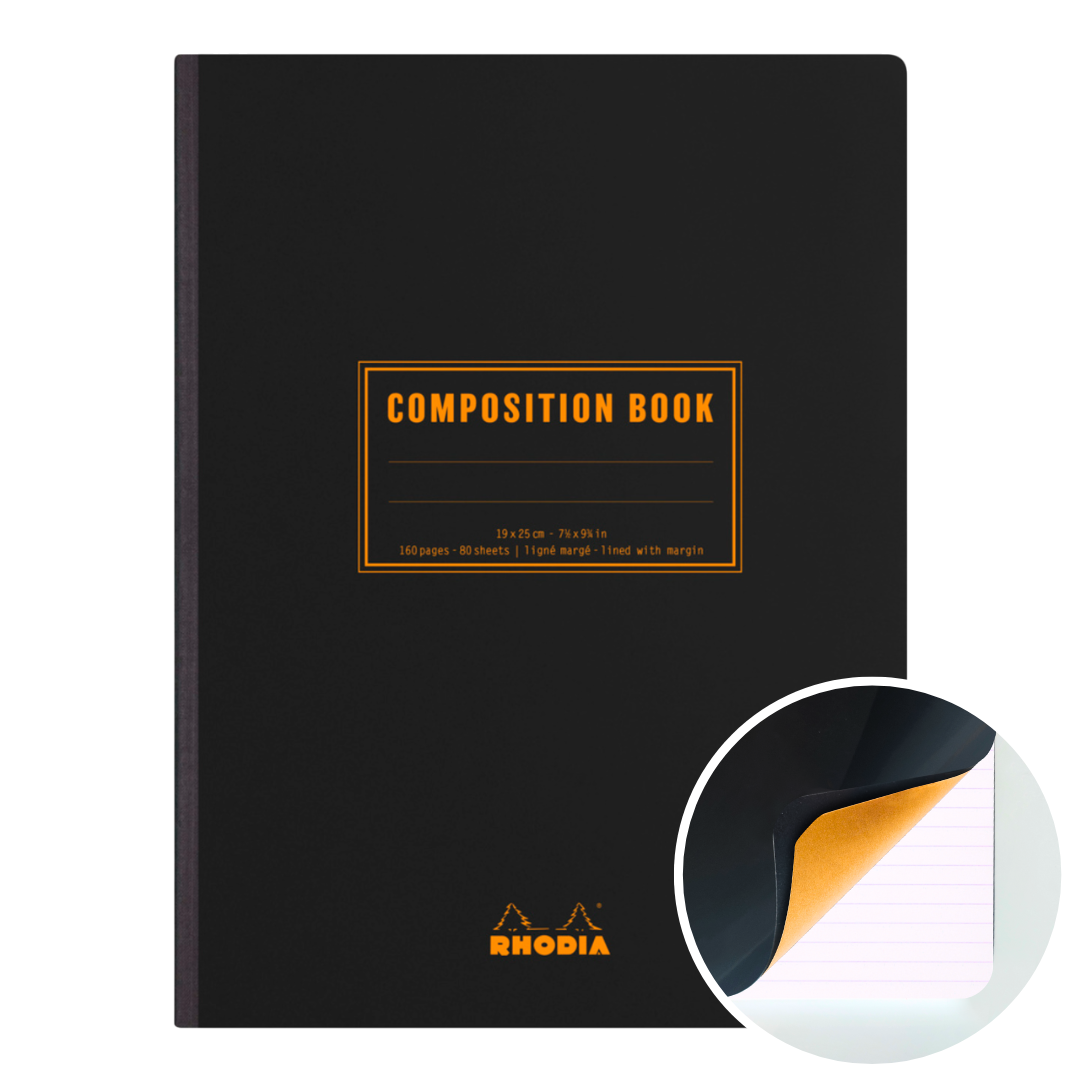 Livre de composition dos cousu ligné+M -noir- B5. 160 pages (19x25cm) RHODIA