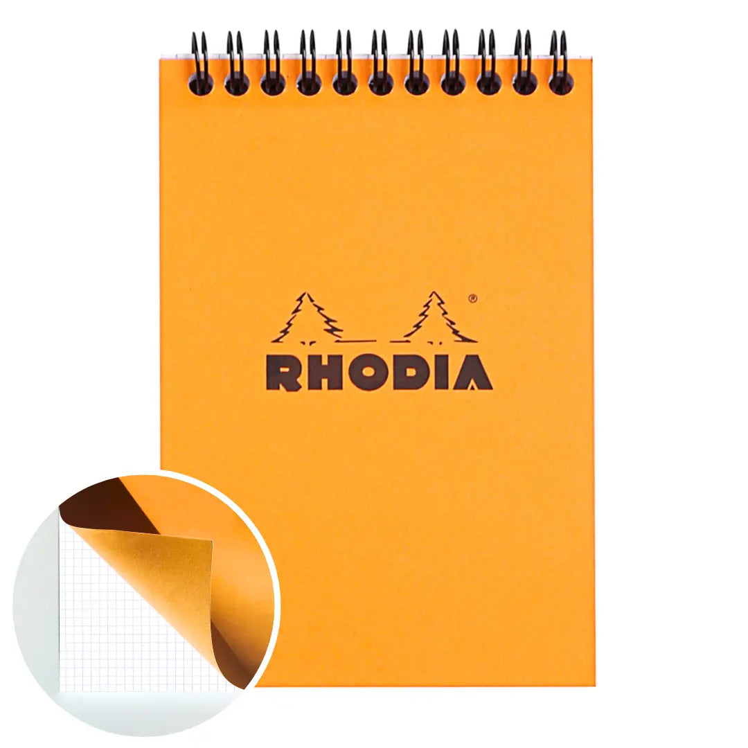 Bloc-notes reliures spirales 5/5 -orange- A6. 80 feuilles (10.5x14.8cm) RHODIA