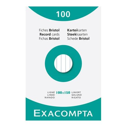 100 cartes Bristol lignées blanches 4X6 EXACOMPTA