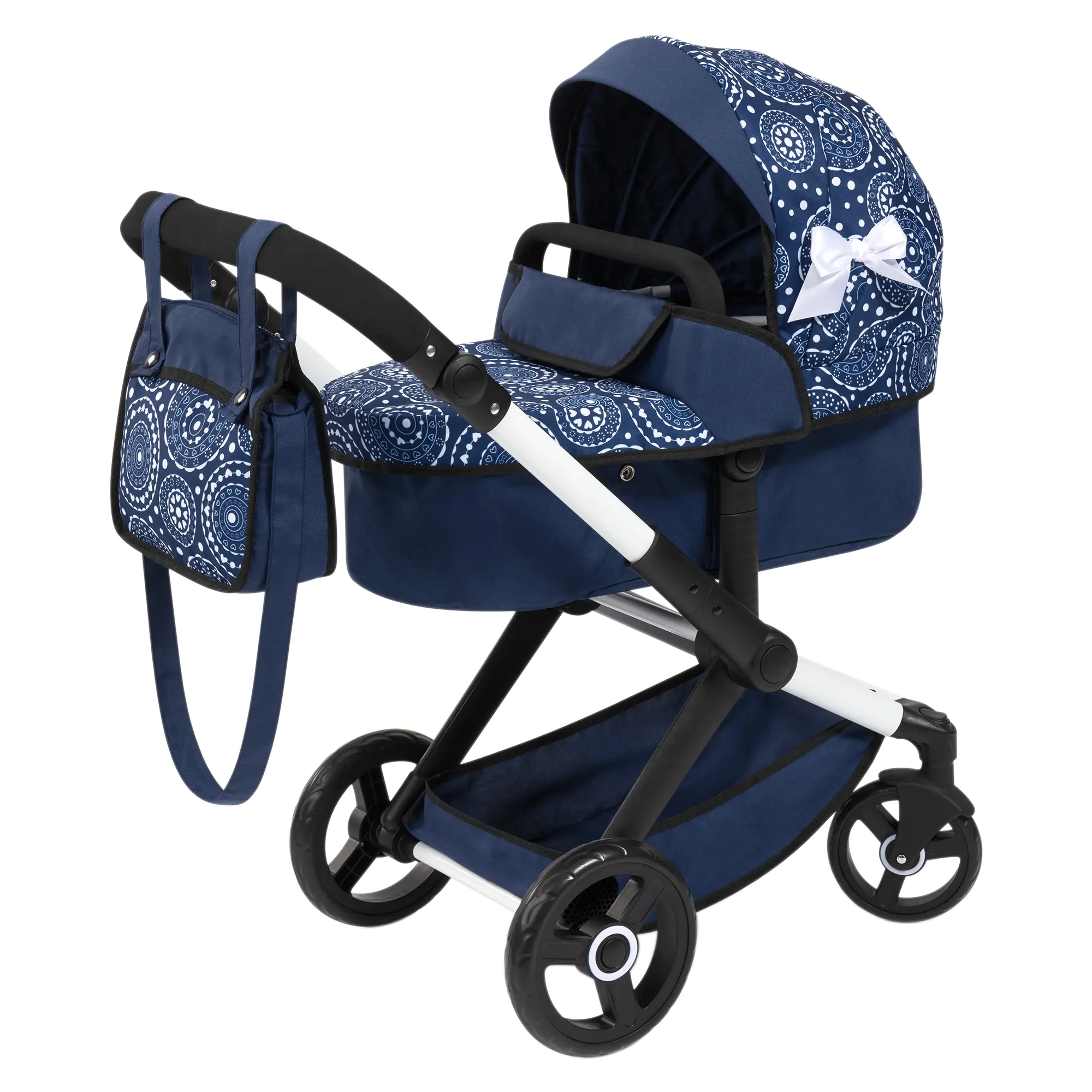 XEO - POUSSETTE POUR POUPÉE BLEUE AVEC MOTIFS BLANCS BAYER DESIGN
