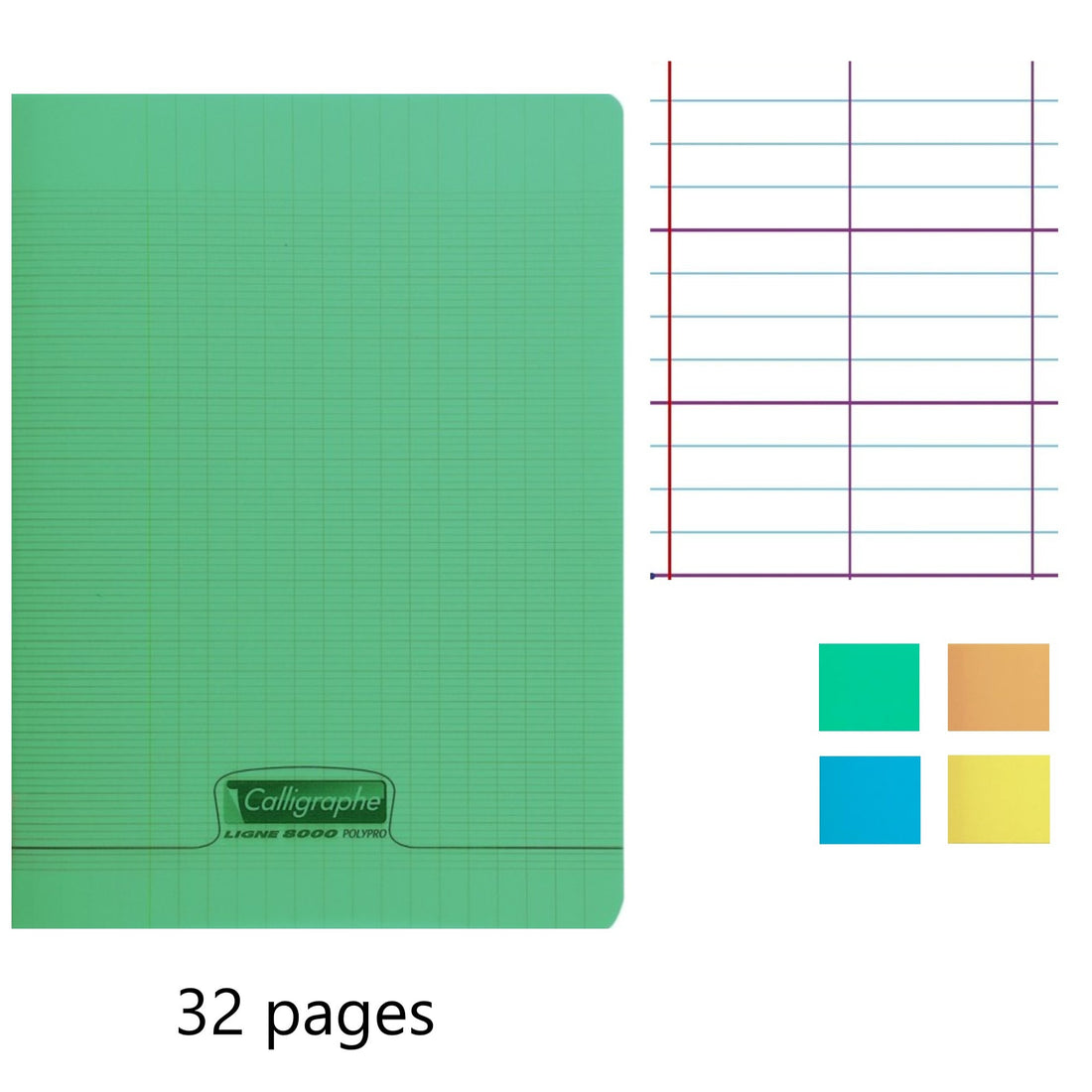 Cahier d'écriture 8000 polypro seyès 3mm vert 32 pages (17x22cm)