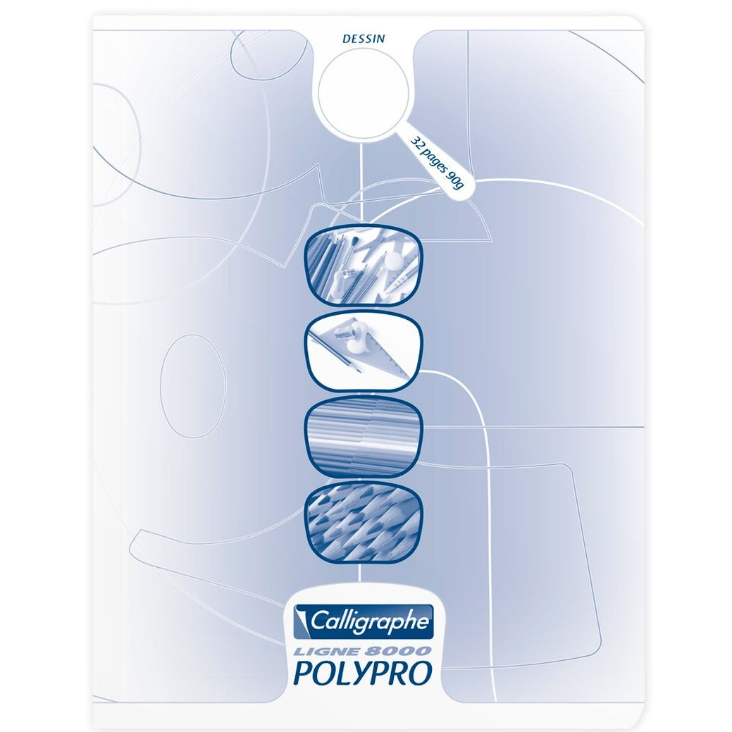 8000: cahier dessin polypro agrafé vierge -incolore- 32 pages (17x22cm) CLAIREFONTAINE