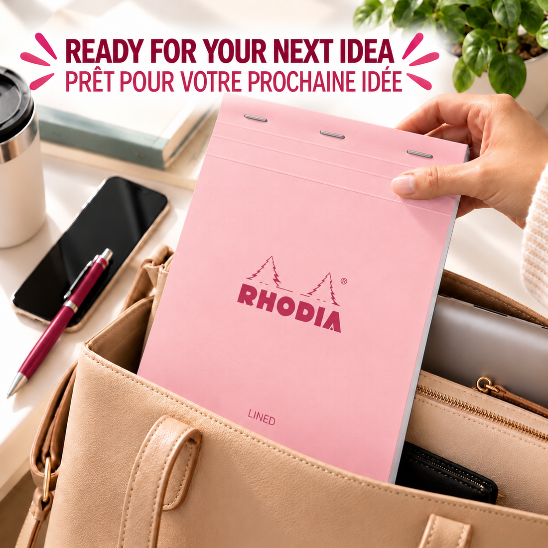 Bloc-notes Rhodia Couleurs ligné rose agrafé 80 feuilles N°18 - RHODIA
