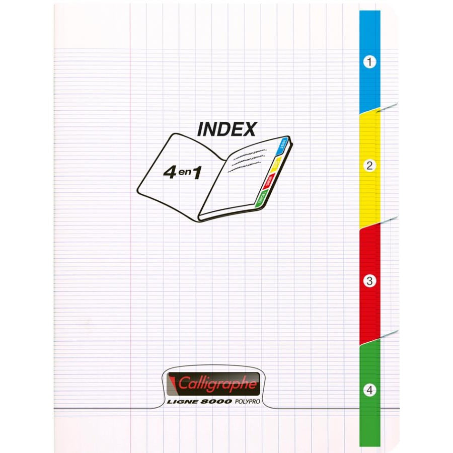8000 Polypro, 4 Cahier agrafé transparents indexés 17X22 CLAIREFONTAINE