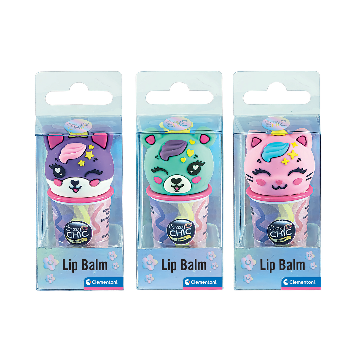 CRAZY CHIC: LOVELY BAUME À LÈVRES - ANIMAUX DE COMPAGNIE TENDANCE (VENDU 18 UNITÉS - 3 MODÈLES) - CLEMENTONI