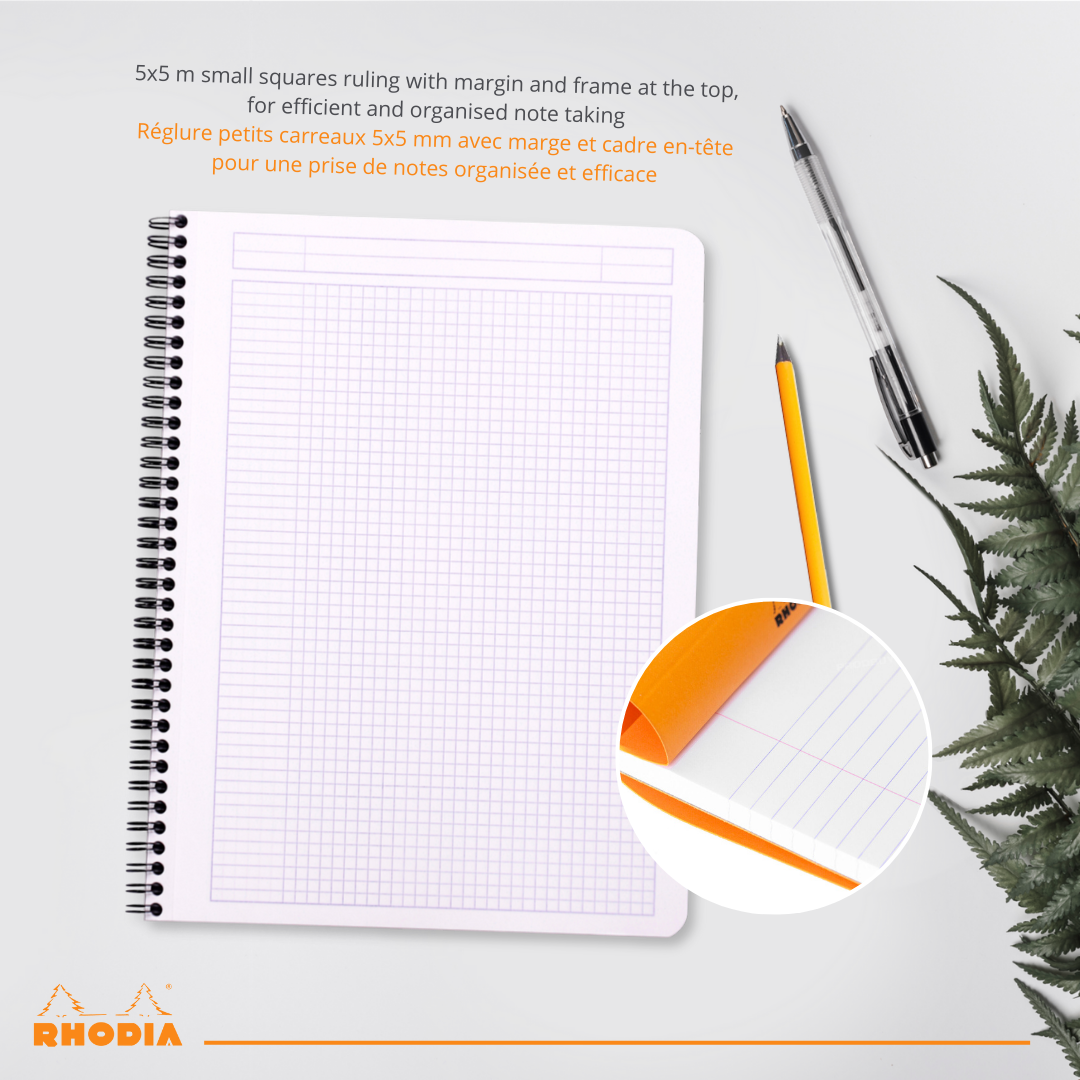 Cahier à spirale 5/5 -orange - A4+.  160 pages (22.5x29.7cm) RHODIA