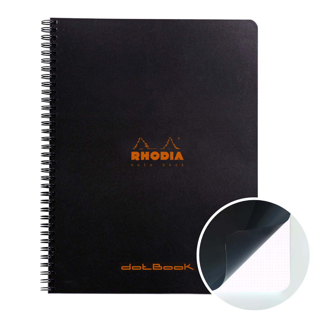 Cahier à spirale dot -noir - A4+. 160 pages (22.5x29.7cm) RHODIA