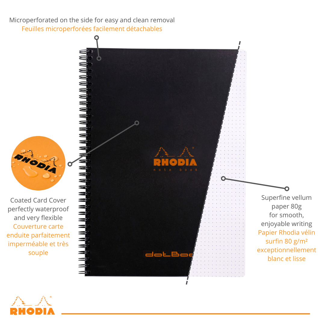 Cahier à spirale dot -noir - A4+. 160 pages (22.5x29.7cm) RHODIA