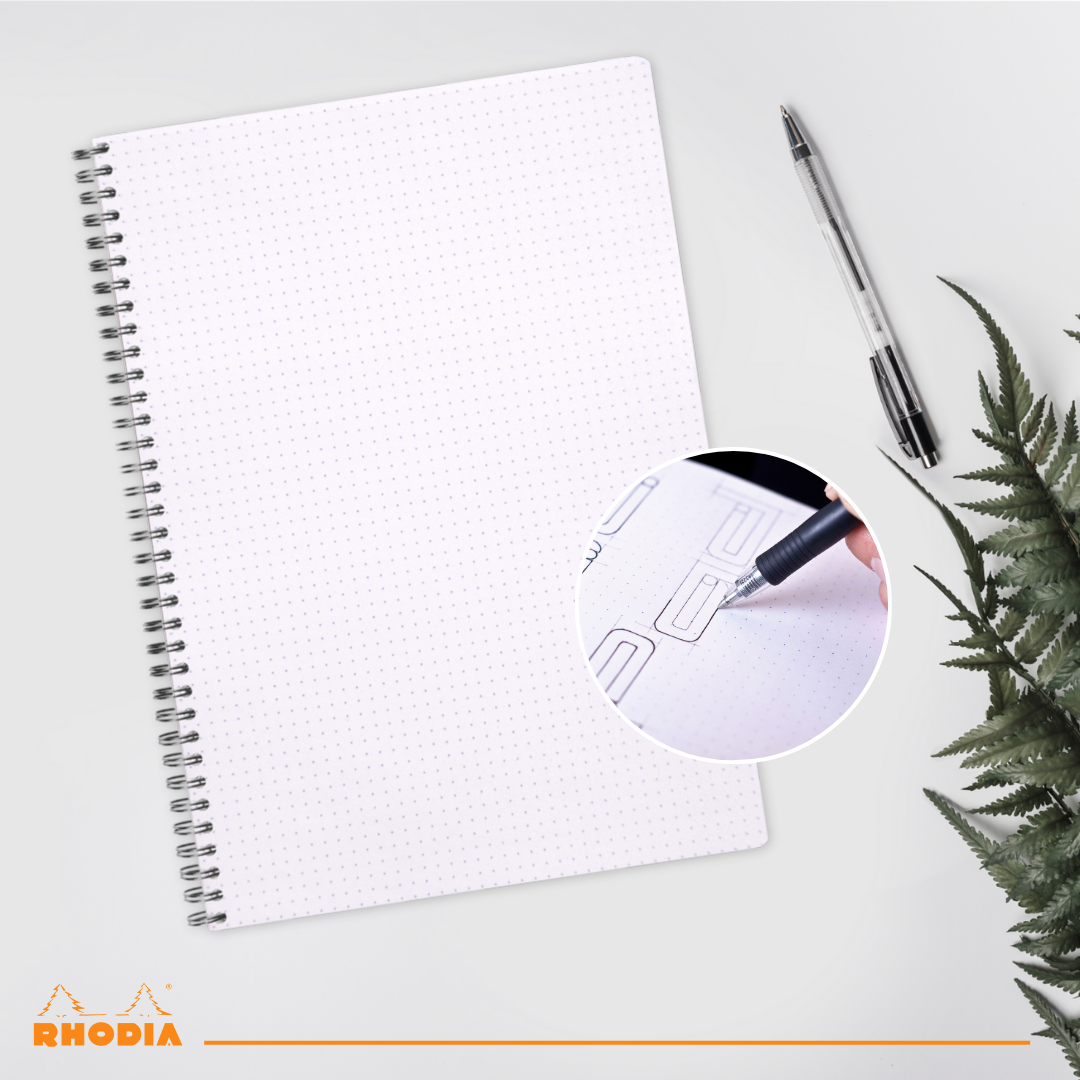 Cahier à spirale dot -noir - A4+. 160 pages (22.5x29.7cm) RHODIA