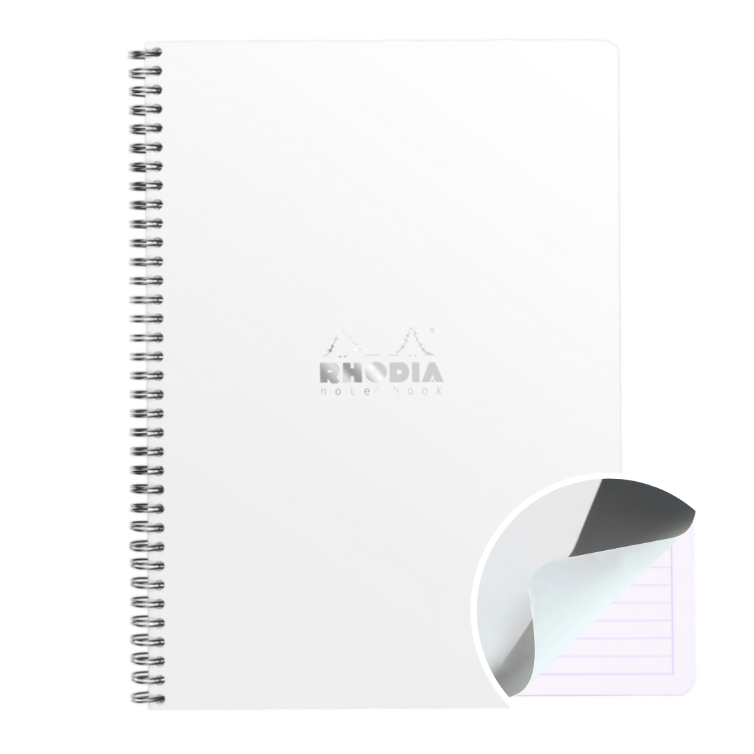 Cahier à spirale ligné 8,25 x 11,75 blanc RHODIA