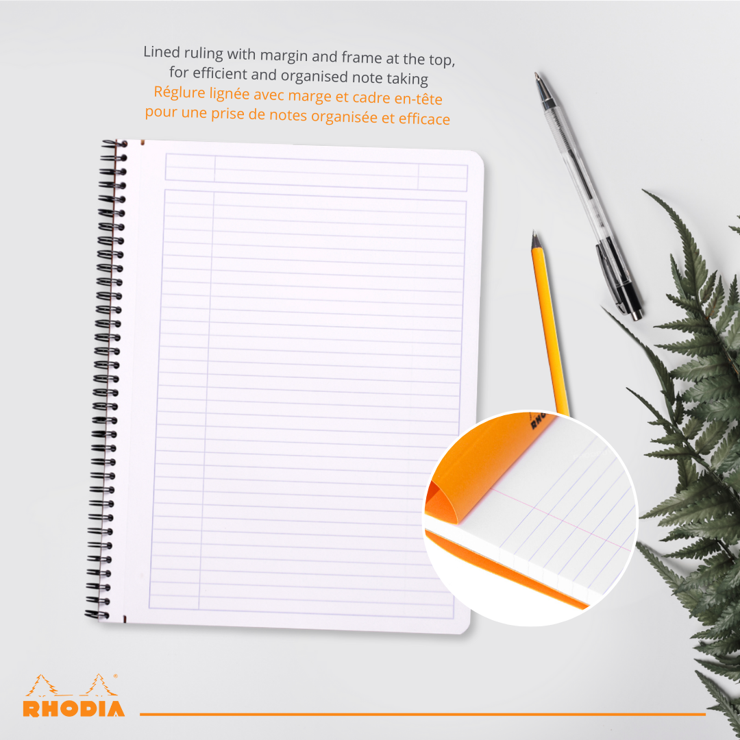 Cahier à spirale ligné 8,25 x 11,75 blanc RHODIA