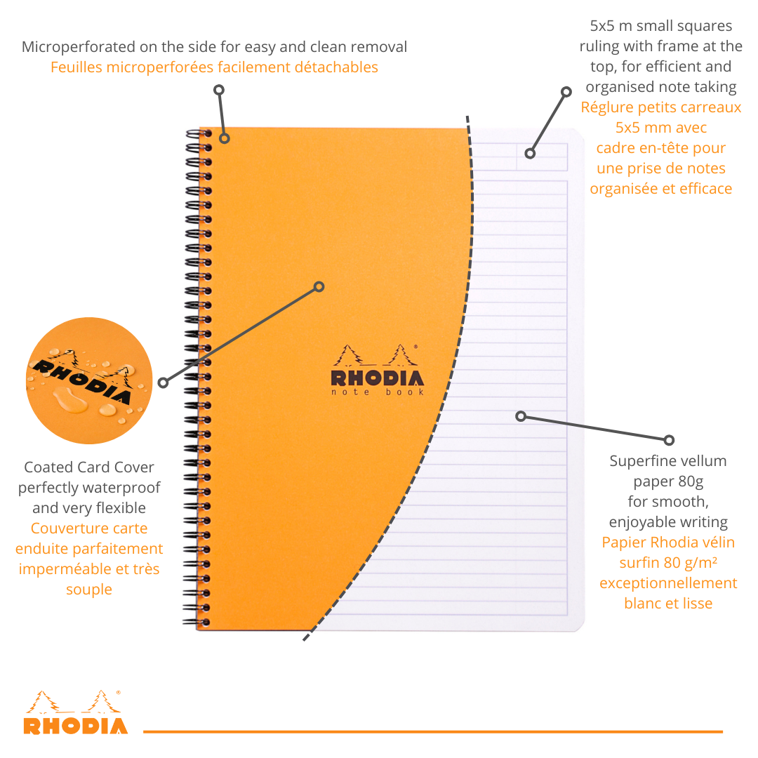 Cahier  à spirales ligné 9X11,75 Orange RHODIA