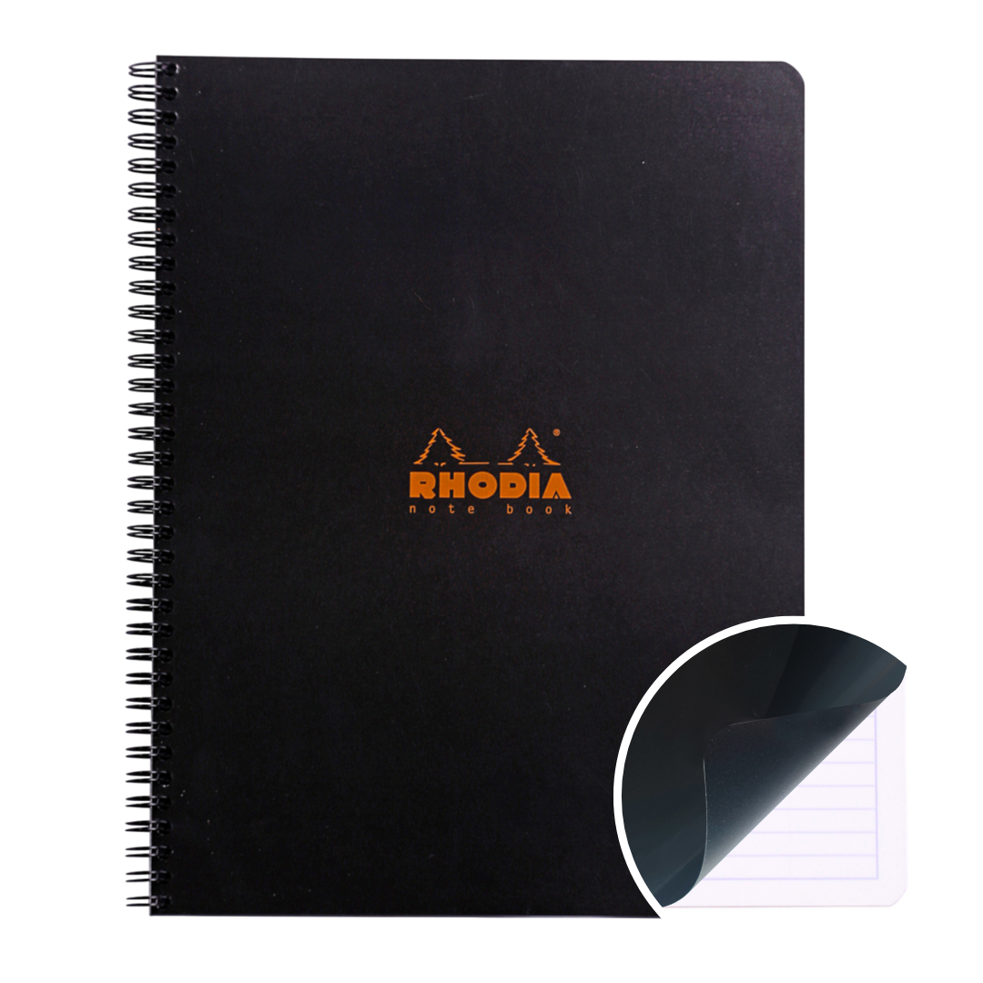 Cahier à spirale ligné -noir - A4+.  160 pages (22.5x29.7cm) RHODIA