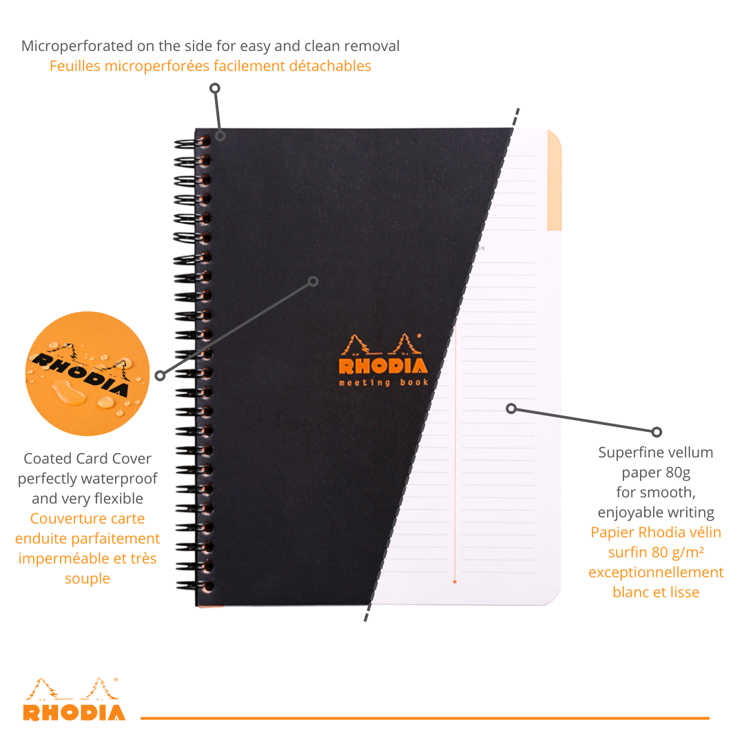 Cahier de réunion 6,5X8,25 Noir RHODIA