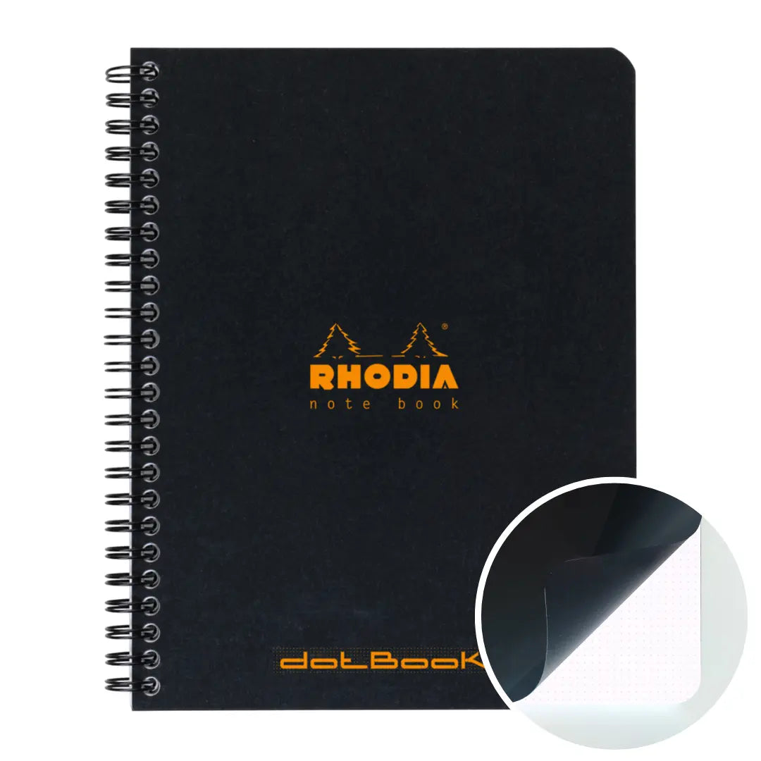 Cahier reliures intégrales dot -noir- A5+ - 160 pages (16x21cm) RHODIA
