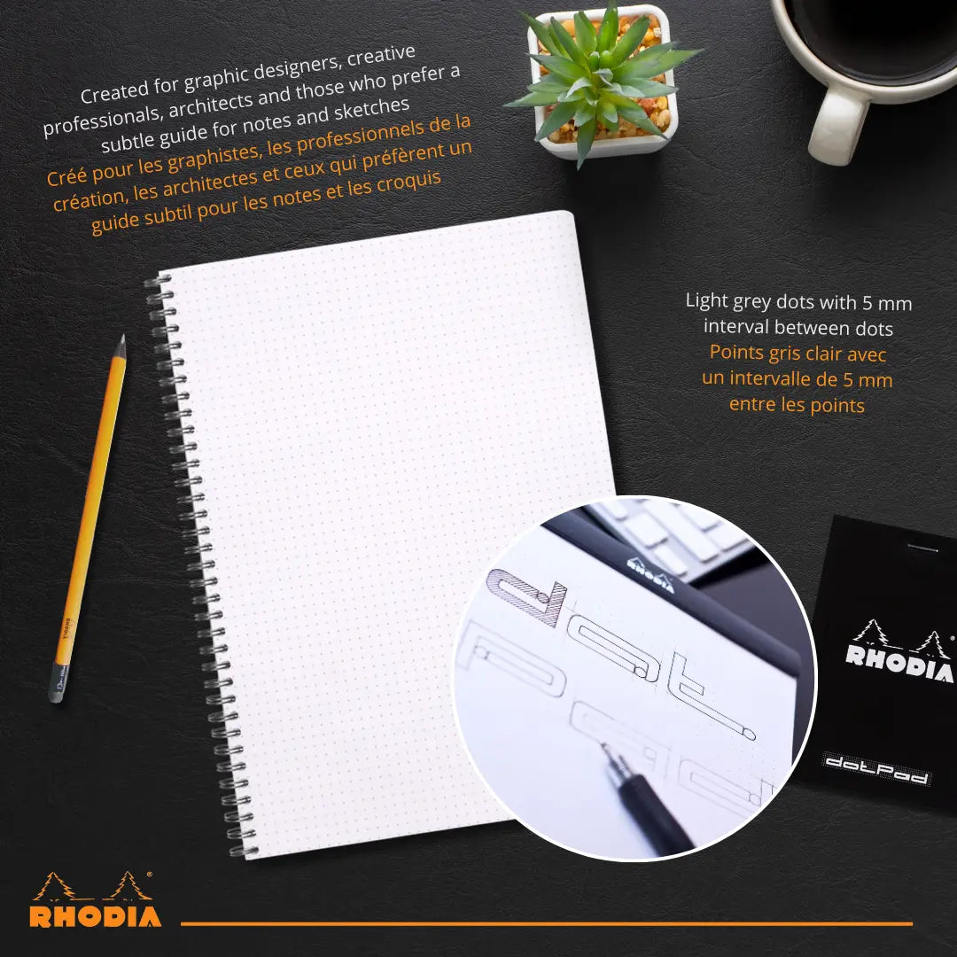 Cahier reliures intégrales dot -noir- A5+ - 160 pages (16x21cm) RHODIA