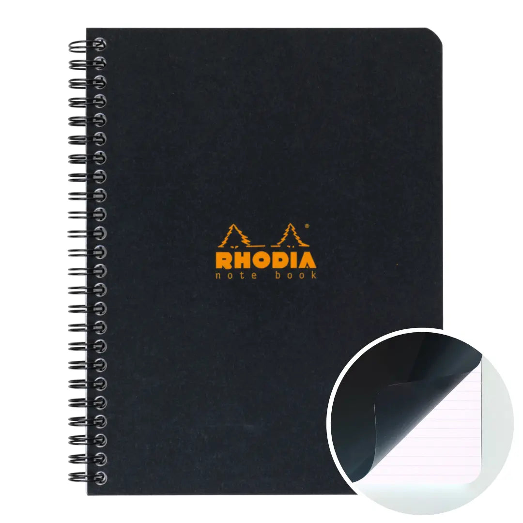 Cahier reliures intégrales ligné -noir- A5+ - 160 pages (16x21cm) RHODIA