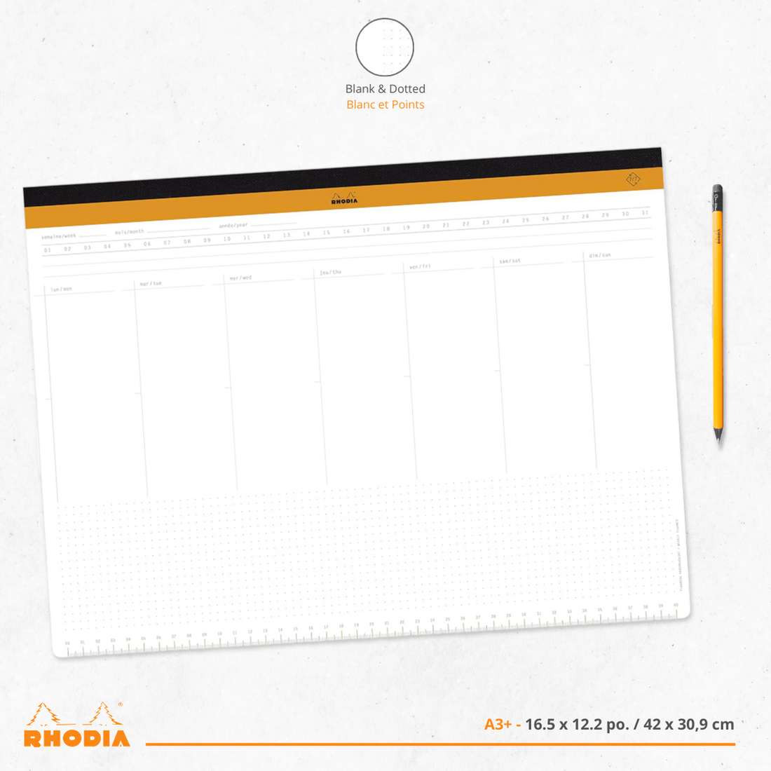 Agenda hebdomadaire Dos toilé A3 (30,9X42 Cm) 60 feuilles RHODIA