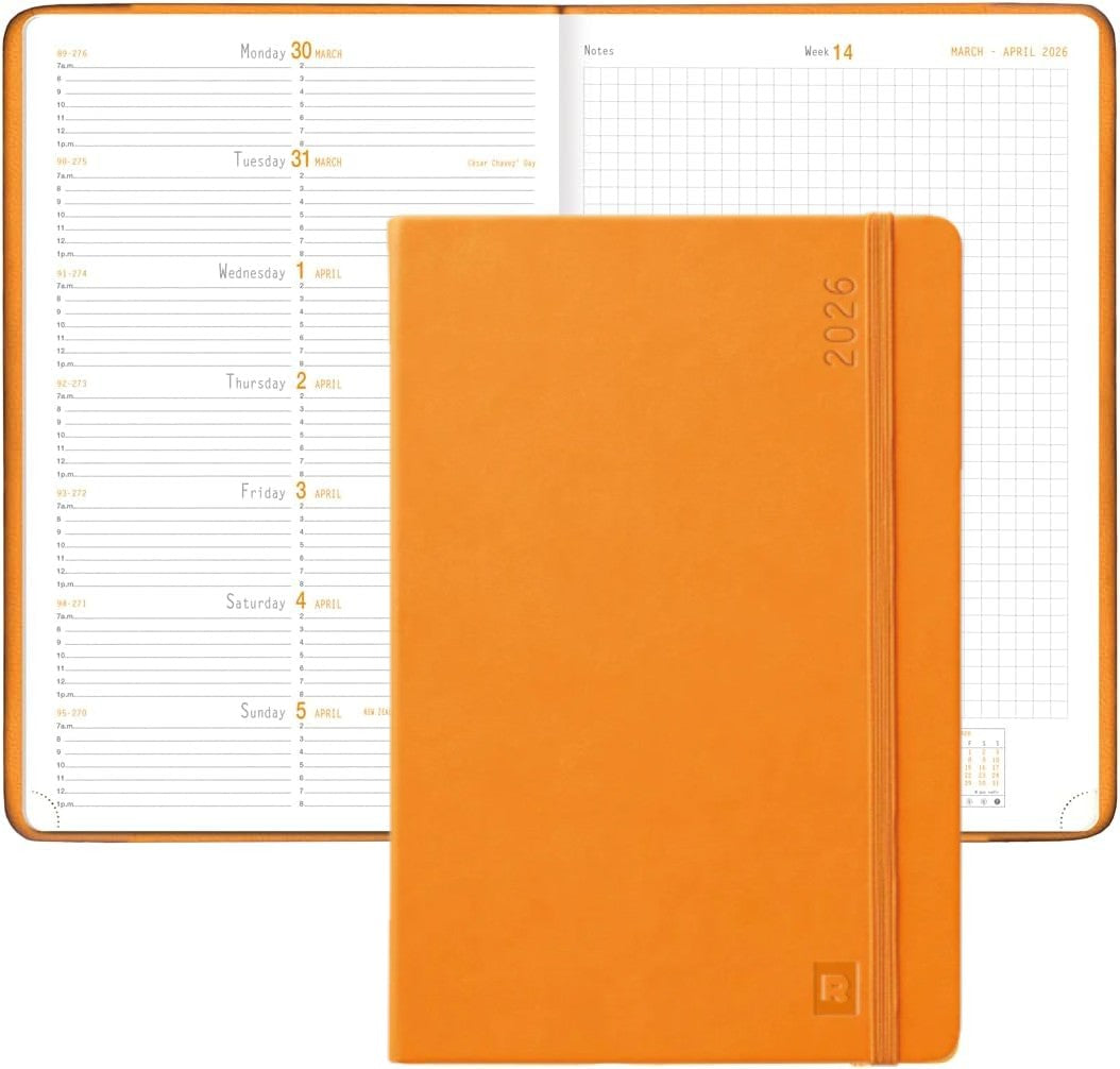 Webplanner 2026: Agenda millésimé verticale -orange- A5. 160 pages (14.8x21cm) RHODIA