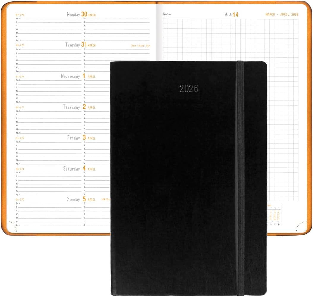 Webplanner 2026: Agenda millésimé verticale -noir- A5. 160 pages (14.8x21cm) RHODIA