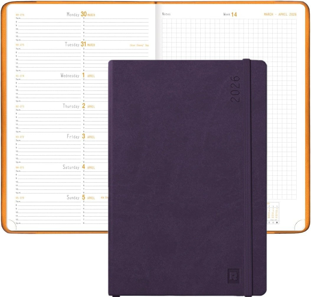 Webplanner 2026: Agenda millésimé verticale -aubergine- A5. 160 pages (14.8x21cm) RHODIA