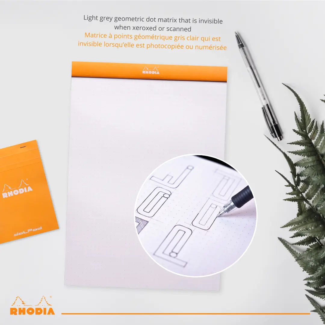 Bloc-notes N°19 agrafé dot -orange- A4+. 80 feuilles  (21x31.8cm) RHODIA