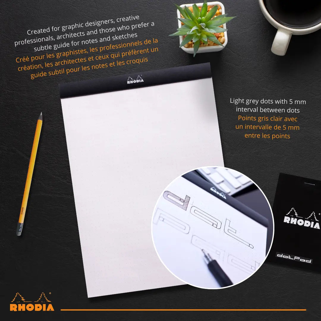 Bloc-notes N°19 agrafé dot -orange- A4+. 80 feuilles  (21x31.8cm) RHODIA