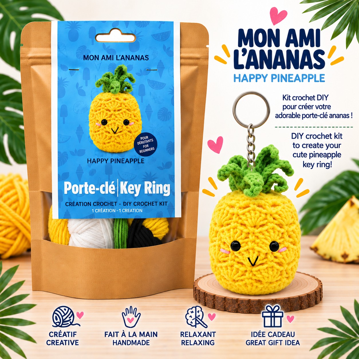 Kit de crochet – Porte-clé Ananas Joyeux - PBI ART
