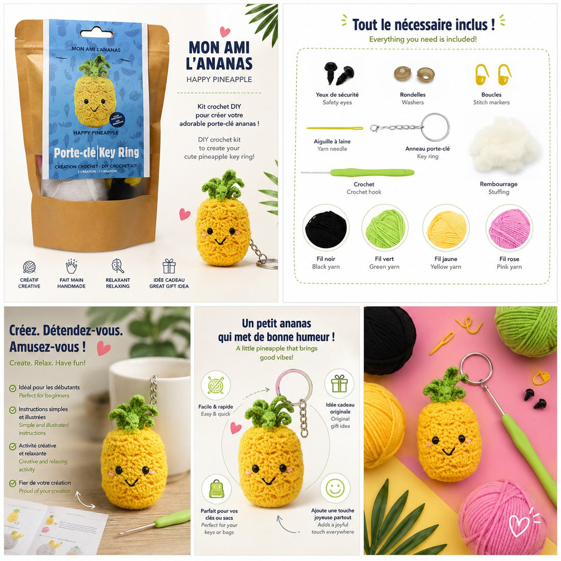 KIT DIY PORTE-CLÉS CROCHET – MON AMI L'ANANAS